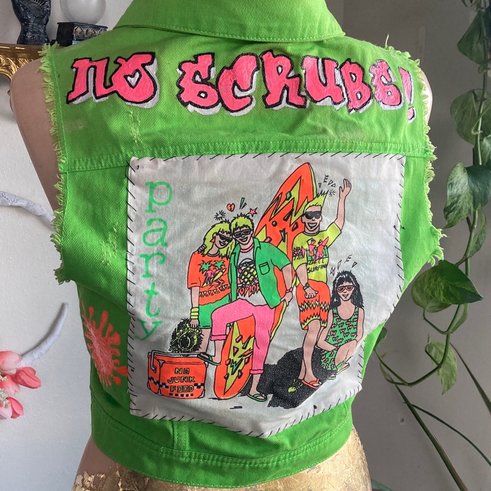 90’s kid neon vest hand painted ooak y2k